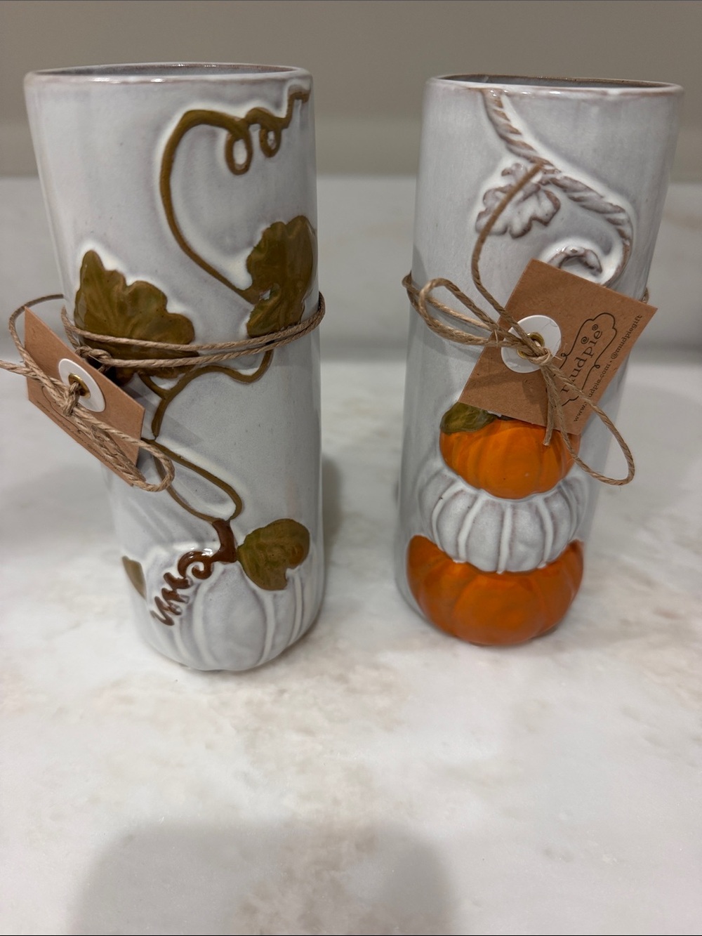 Ceramic Pumpkin Stack Vases - White and Orange